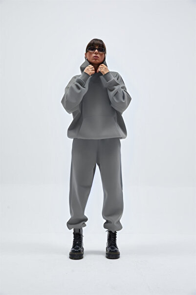 BayBayan Γυναικεία Oversize Casual Hooded Kangaroo Pocket 3 Thread Hooded Σετ...