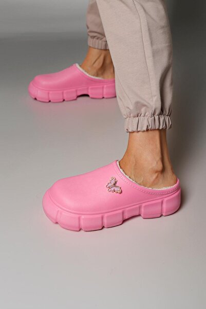 Beyond Women's Powder Hera Butterfly Buckle Waterproof House Slippers with Fur Inside 3cm Byndhfay02