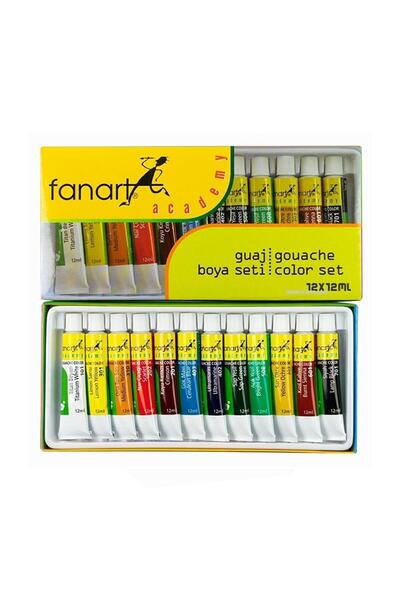 Fanart Guaj Boya Academy Set 12 Renk 12 ml 1 Paket Guaj Boya 12 li Seti Tüpte