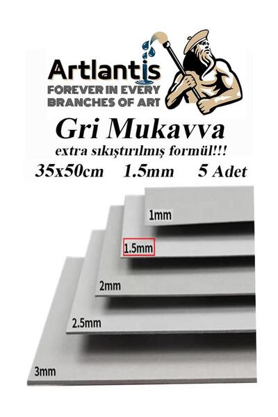 Artlantis Mukavva Gri 1.5 mm 35x50 cm 5 Adet Sert Karton Ekstra Sıkıştırılmış...