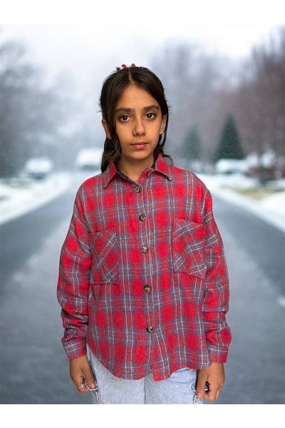 İvven's I?Vven's Kids Girls Oversize Double Pocket Lumberjack Shirt
