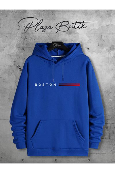 Plaza Butik Boston Printed - Hanorac unisex cu glugă din lână, cu tăietură relaxată