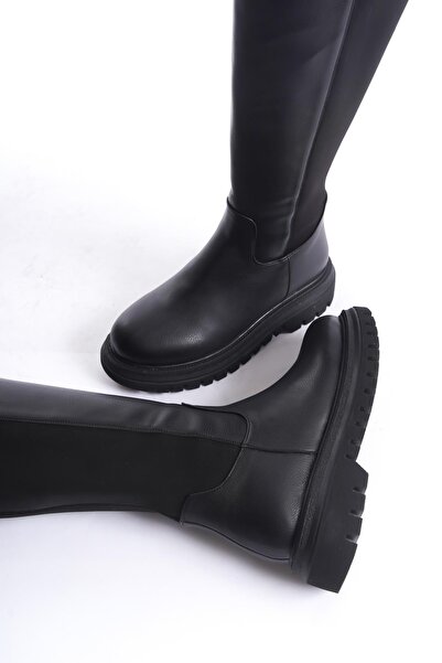 Modabuymus Liamo Black Stretch Back Flexible Thick Soled Boots
