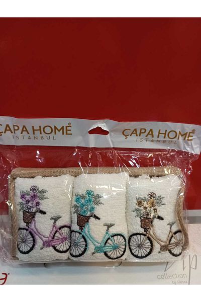 Çapa Home Gift Daily Dowery Use with Straw Basket Detail 3-Piece Cotton Towel 30 X 50