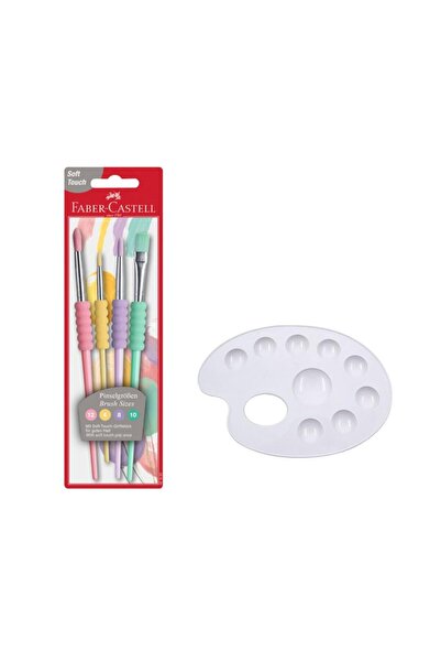 Faber Castell Fırça Seti 4 lü Pastel Renkli ve Resim Paleti 1 Adet Faber Cast...