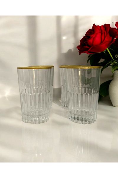 gkzglass home dekor Eva Glass Gilded Coffee Side Water Cup Presentation Set Set for 6 People