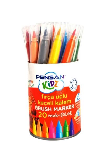 Pensan 20 Pieces of Felt Pens 1 Pack 20 Colors Brush Tip Felt Pens with Jar Washable 1 Pack