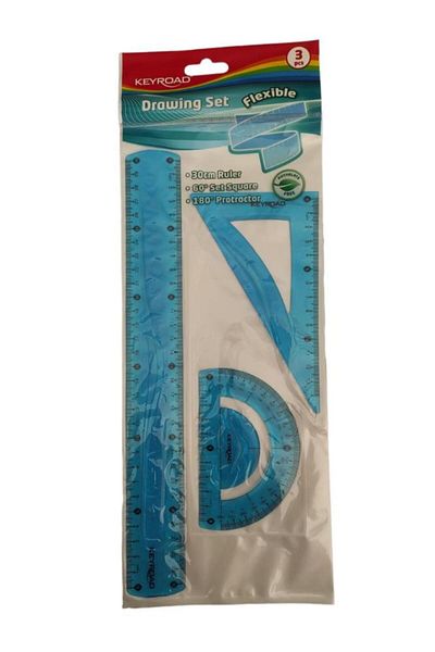 KEYROAD Set de riglă, silicon flexibil, rezistent la spargere, 3 bucăți, albastru, 1 pachet, set de riglă Dawing