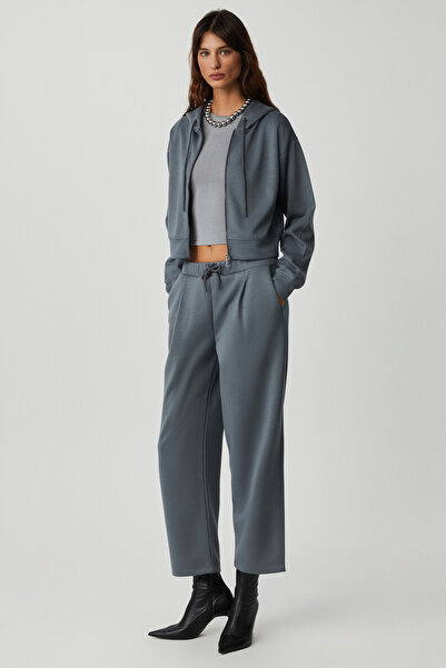 GRIMELANGE Giada Women's Elastic Waist Short Comfortable Long Pants Relaxed Fit Dark Gray Sweatpants