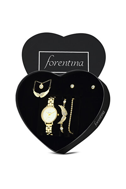 Forentina Altın Kaplama Melek Kolye Küpe Bileklik Saat Kombin Set PS3872