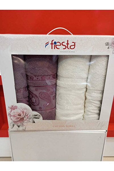 Fiesta مجموعة مكونة من 4 قطع فاخرة مصنوعة من القطن بنسبة 100% - هدية منشفة للرأس والحمام مقاس 90x150 / 50x90