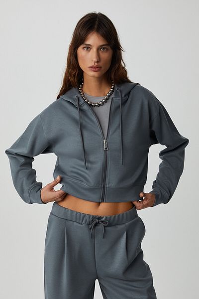 GRIMELANGE GIADA Dunkelgraue Damen-Jogginghose aus Bio-Baumwolle mit entspannter Passform – elastische Taille, kurzes Bein