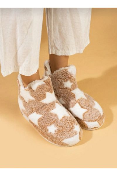 ünverdi Γυναικεία Wedge Sole Home Slippers Boots White Star Λούτρινο ύφασμα