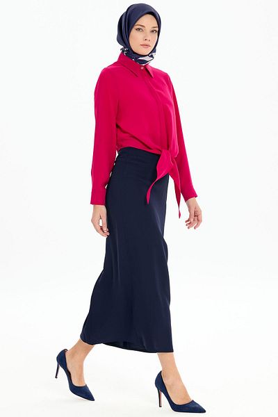 Tuğba Pleat Detailed Pencil Skirt - Navy Blue