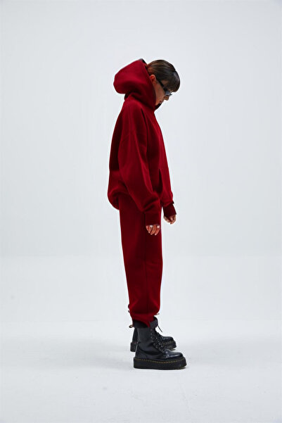 BayBayan Kadın Oversize Rahat Kapüşonlu Kanguru Cep 3 İplik Şardonlu Kışlık Eşofman Takımı