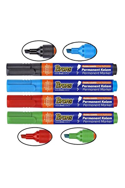 Brons قلم تحديد دائم أسود أزرق أحمر أخضر 4 قطع في علبة واحدة