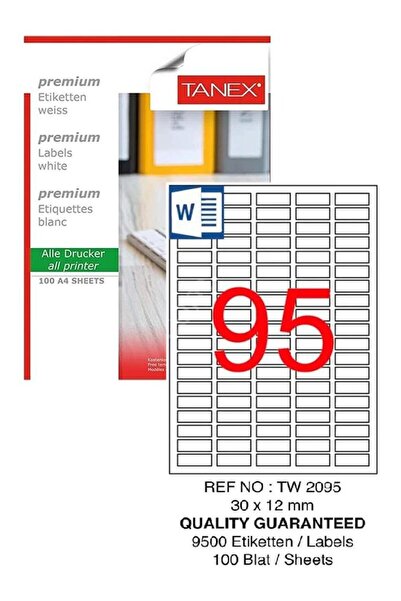 Tanex Компютърен етикет Tw-2095 30x12 мм 100 броя Лазерен етикет 1 опаковка Е...