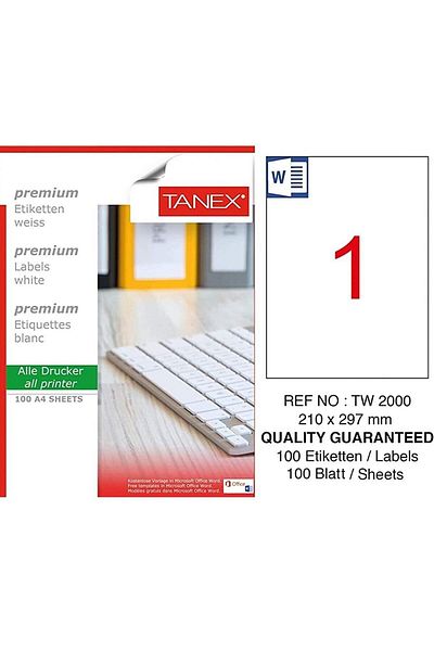 Tanex Computer Label Tw-2000 210x297 Mm 100 Pieces Laser Label 1 Pack Invitation Card Shipping Label