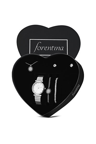 Forentina Gümüş Kaplama Güneş Kolye Küpe Bileklik Saat Kombin Set PS3864