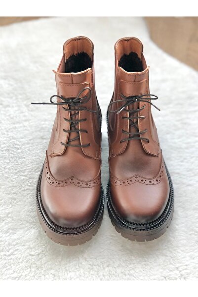 Genel Markalar Taba Deri Bağcıklı Yarım Bot