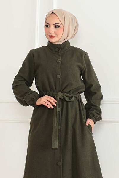 SGS Κασμίρ παλτό HAKİ - Λεπτομέρεια με κουμπιά