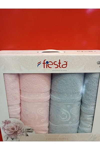Fiesta Premium Set of 4 100% Cotton - Head and Bath Towel Dowry Gift 90X150 / 50X90