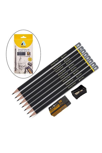 Adel Graduated Pencil Set With B Pencil Sharpener And Eraser 10 Pieces 1 Pack Graduated Pencil Set 1 Pack