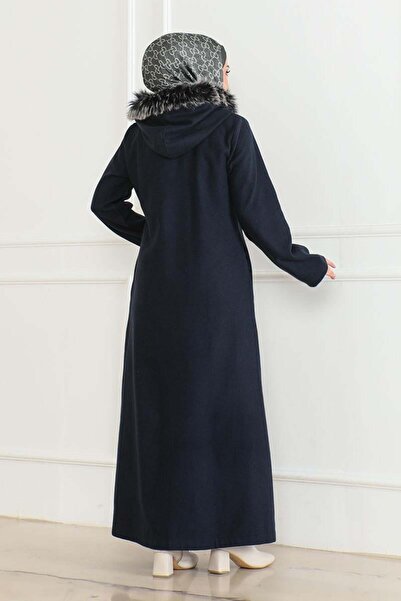 SGS СИНІЙ Кашемірний пальто - Капюшон з хутром