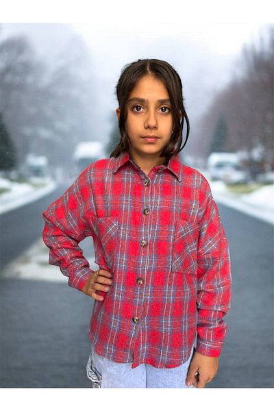 İvven's I?Vven's Kids Girls Oversize Double Pocket Lumberjack Shirt