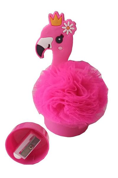 Artlantis Flamingo Pencil Sharpener Single Pencil Sharpener with Tulle Pompom 1 Piece Gift Girl Pencil Sharpener