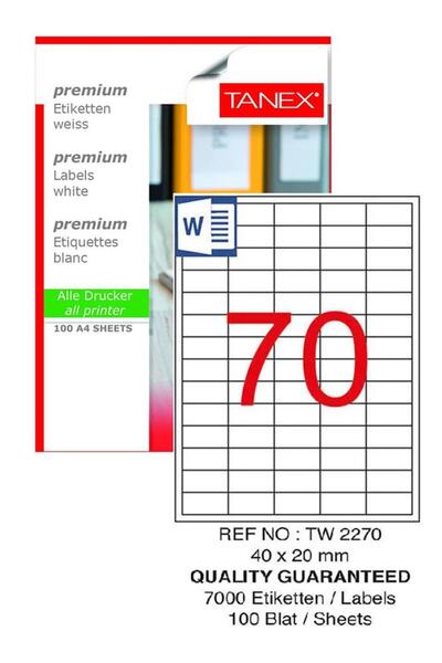 Tanex Kompjuterska etiketa TW-2070 40x20 mm 100 komada laserska etiketa 1 pak...