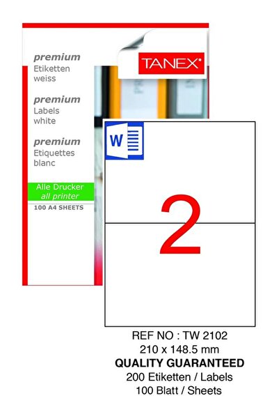 Tanex Etichetă pentru computer Tw-2102 210x148,5 mm 100 buc. Etichetă laser 1...