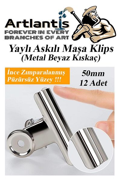 Artlantis Spring Hanging Tongs Clip 50 Mm 12 Pieces Metal White Pincer 140 Sheets Capacity Smooth Latch Skinny
