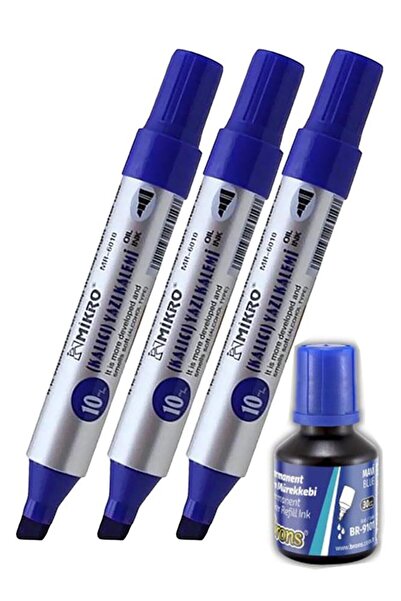 Artlantis Blue 10 mm Cut Tip Marker Permanent Pen 3 Pcs and Blue Ink 1 Pcs Sa...