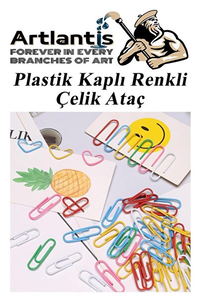 Artlantis Ataç Renkli Metal Plastik Kaplama 50 Adet Orta Boy 1 Paket Ataş Okul Ofis Belge Düzenleme Paslanmaz
