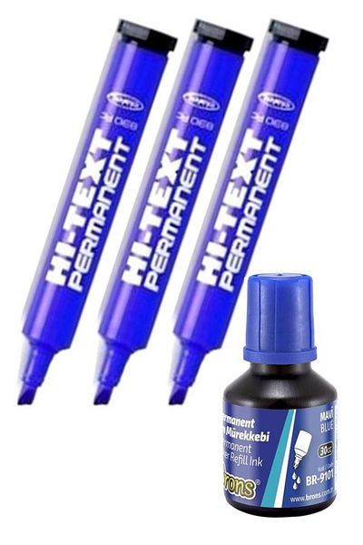 Artlantis Blue Cut Tip Marker Permanent Pen 3 Pieces Hi-Text Marker Ink Black 30 Ml 1 Piece Brons Box