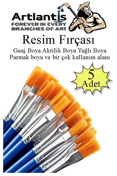 Artlantis Resim Fırçası 5 Adet Sentetik Fırça Ekonomik Suluboya Akrilik Boya Guaj Boya Yağlı Boya Resim Boyama