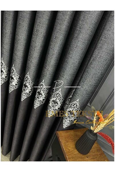 Perde Pendik Zeus Pano Fon Perde,Lüks Desenli Salon Perdesi,A Kalite Siyah De...