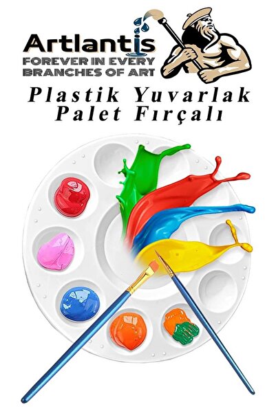 Artlantis Yuvarlak Resim Paleti Fırçalı 1 Paket 10 Hazneli Boya Paleti Sanats...