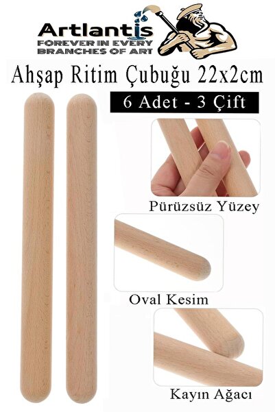 Artlantis Ahşap Ritim Çubuğu 6 Adet 3 Çift Okul Öncesi Eğitici Anaokulu Ritim...