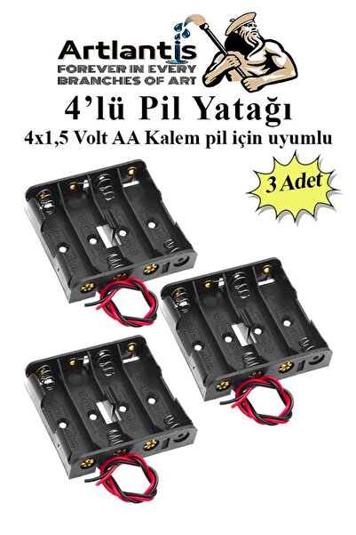 Artlantis 4 Lü Pil Yatağı Deney 3 Adet Pil Yuvası Pil Kutusu Aa Kalem Kalın P...