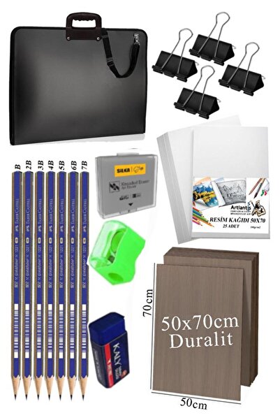 Artlantis 50x70 Resim Çantası Seti 1 Paket Karakalem 50x70 Proje Çantası Duralit Resim Kağıdı Dereceli Resim K
