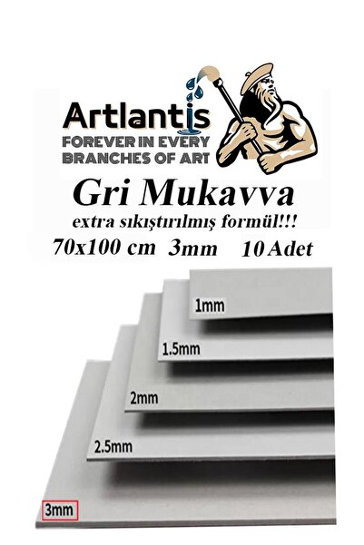 Artlantis Mukavva Gri 3 mm 70x100 cm 10 Adet Sert Karton Ekstra Sıkıştırılmış...