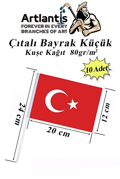 Artlantis Çıtalı Bayrak Kağıt 20x12 cm 10 Adet Ay Yıldızlı Türk Bayrağı Çıtal...