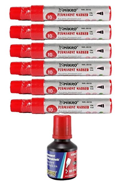 Artlantis قلم تحديد دائم أحمر 10 مم مع طرف مقطوع 6 قطع وحبر أحمر قلم كيس 1 قطعة