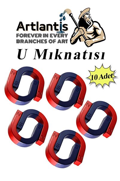Artlantis U Mıknatısı Deney Malzemesi 10 Adet Okul Projeleri İçin U Şekilli At Nalı Mıknatıs Kırmızı Mavi Boya
