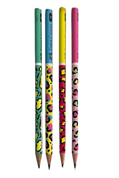 Faber Castell Safari Pattern Round Pencil - 4 Pcs 1 Pack, Fatih 2B Black Pencil