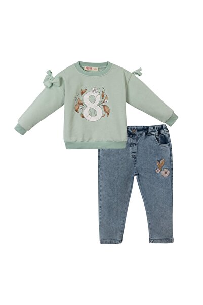 Lolons Çiçek Baskılı Kız Çocuk İkili Takım Nil Yeşili