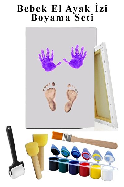 Artlantis Bebek El Ayak İzi Tuval Boyama Seti 25x35 cm 1 Paket Parmak Boyası Zemin Fırça Rulo Fırça Ponpon Fır