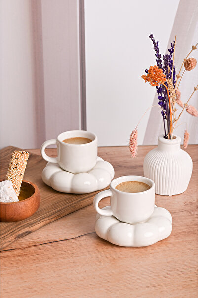 ARVALE 1 Person 2 Piece Cloud Model Coffee Cup |   Turkish Coffee Cup 90 ml